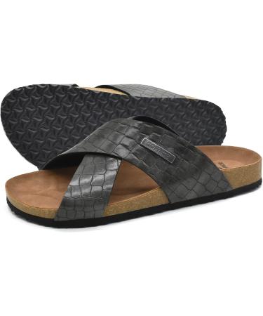 COFACE Men's Leather Flat Sandals - Fashion Cork Beach Slides with Arch Support in Grey - Size 7.5 - Buy Online on GoSupps.com