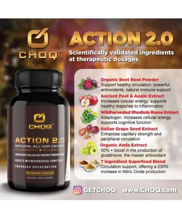 CHOQ Action 2.0 | Natural All-Day Energy | 90 Vegan Capsules with Rhodiola rosea for Enhanced Focus & Stamina - Buy Online on GoSupps.com