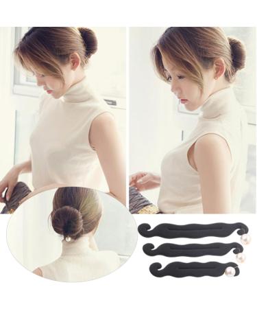 3pcs Pearl Hair Bun Maker for Women Lazy Hair Curler Bun Clips Flexible Foam Sponge Donut Maker for Making DIY Hair Styles Magic Hair Styling Tool Accessories(black) - Buy Online on GoSupps.com