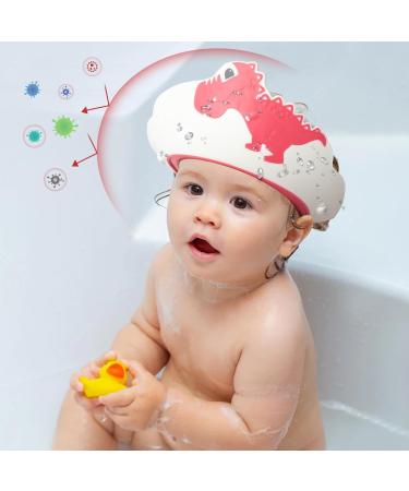 FUNUPUP Baby Shower Cap - Adjustable Hair Washing Shield for Kids - Red Pink Dinosaur Design - Buy Online on GoSupps.com