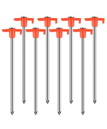 Tent Stakes Heavy Duty Tent Nail Camping Stakes Tent pegs for Pop Up Canopy Ground Garden 10" Galvanized Steel Stakes 8pc-Pack (Orange)