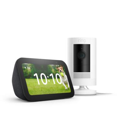 Ring Stick Up Cam Plug-in & Echo Show 5 (3rd Gen) Bundle - Smart Home Security Camera with Alexa Compatibility | International Shipping Available - Buy Online on GoSupps.com