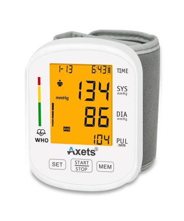 Axets blood pressure meter wrist fully automatic blood pressure and pulse measurement arrhythmia warning function 2 x 99 memory LCD display adjustable cuff (white) - Buy Online on GoSupps.com