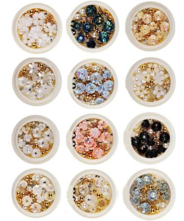 12 Boxes Mixed metal Colorful Nail Art Decoration Glitters Flower 3D Shell Flower Shell Beads Nail Rhinestones - Buy Online on GoSupps.com
