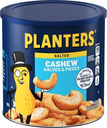 PLANTERS Cashew Halves & Pieces 46 oz Resealable Canister - Roasted in Peanut Oil - Kosher Snack - 2.87 Pound Convenient Size - Buy Online on GoSupps.com