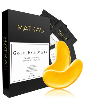 MATKAS Gold Under Eye Patches - 0.3% Pure Retinol + Hyaluronic Acid + Collagen for Dark Circles, Wrinkles, and Puffy Eyes, Under Eye Mask Puffiness Treatment for Women, Under Eye Gel Pads, Bag Patch