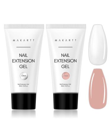 Makartt Poly Nail Gel Set - Gel Builder Clear Nude Gel Nail Extension Kit Nail Strengthener 3D DIY Hard Gel Manicures Home Salon 2 PCS 100ML Clear+a Siesta