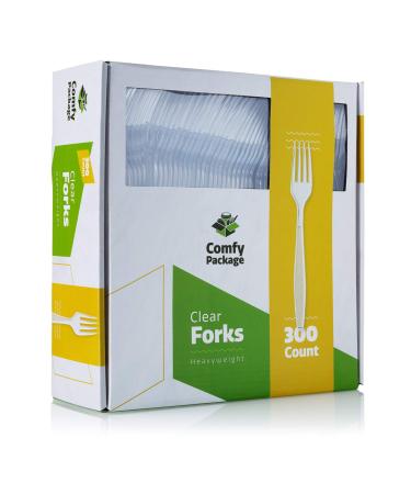 300 Pack Heavyweight Disposable Clear Plastic Forks