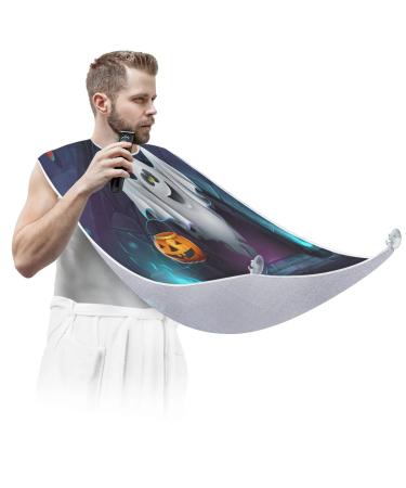 Halloween Spooky Pumpkin Theme Beard Bib Apron Beard Bib Hair Catcher for Men Shaving and Trimming Non-Stick Waterproof Beard Cape Grooming Cloth with 2 Suction Cups Gifts for Men
