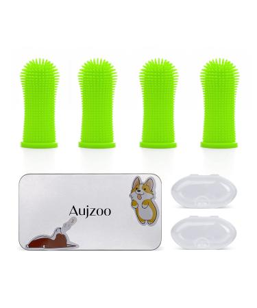 Aujzoo dog toothbrush 360 pets teeth cleaning toothbrush for dogs cats dental care silicone finger toothbrushes set from 4 02-greenen