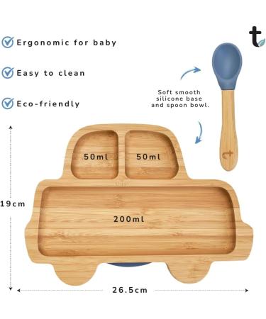 Tiggi Bamboo Baby Suction Plate Set - Non-Slip Eco-Friendly Bamboo Plates for Babies and Toddlers (Car Blue) - Buy Online on GoSupps.com