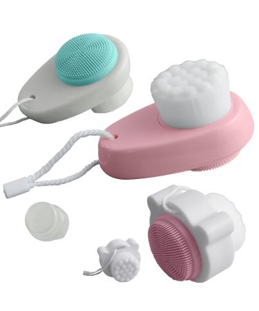 3Pcs Facial Cleansing Brush Upgraded 2 in 1 Face Brush Face Brushes for Cleansing and Exfoliating  (Pink  Green and White)