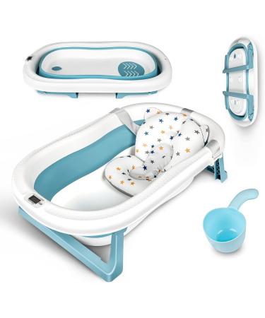 Einesin XXL Foldable Baby Bath with Water Thermometer Cushion Baby Head Rinse Baby Bath Foldable Baby Bath for Babies fro