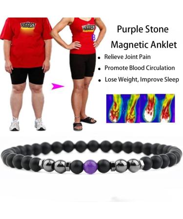 Magnetic Foot Chain - Black Frosted Stone 2 Packs 8.3 Inner 6mm - Remove Static Electricity & Improve Sleep with Purple Pine Stone & Magnet - Buy Online on GoSupps.com