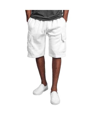 Ronony shorts men's summer pants cargo pose short stretch jogger cargoshorts slim fit leisure trousers caprishorts chinoshorts pure color outdoor five point pants xxl a#white