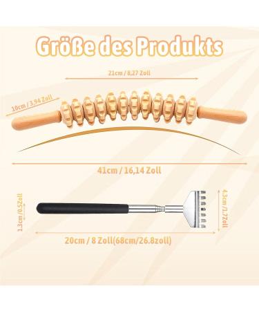 41cm Wood Fascia Rod Massage Roller Set Adjustable Back Scratcher & 2-Piece Scooter for Neck Legs and Body Relief - Buy Online on GoSupps.com
