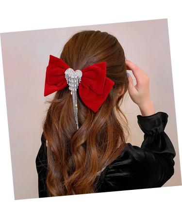 DOITOOL Bowknot Hair Clip Tassel Hair Clip Big Hair Clips Ribbon Bows Rhinestone Barrettes for Women Bowknot Headdress Silky Hair Clip Hair Clip for Girls Rhinestones Miss Red - Buy Online on GoSupps.com