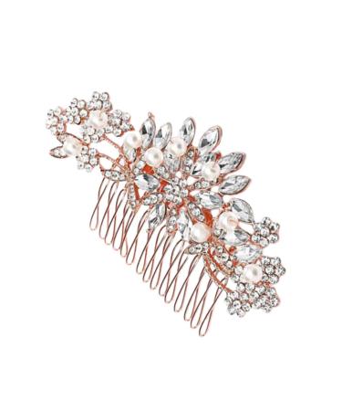Didiseaon 1pc Hair Scrunchie Chiffon Hair Side Comb Gold Hair Comb Clip Hair Jewelry for Wedding Crystal Hair Comb Jeweled Hair Combs Pearl Hair Comb Veil Hair Comb Flowers Rose Gold Bride