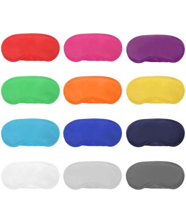 12 Pieces Multicolor Eye Mask Cover Lightweight Blindfold Sleep Mask with Nose Pad and Elastic Straps for Kids Women Men, 12 Colors