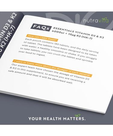 Nutravita Vitamin D3 4000iu & K2 100ug Vegetarian Tablets | 180ct High Strength Supplement for Bones, Muscles & Immune System | 6 Month Supply - Buy Online on GoSupps.com