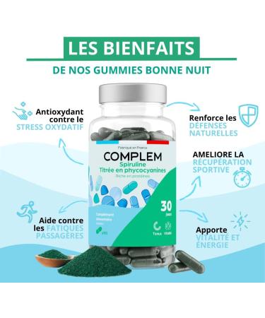 Spirulina Titled in Organic Phycocianins 1560mg per day - Rich in Protein & Iron - 12 Vitamins & Minerals - Made in France - 90 Capsules 1 Month Cure - Buy Online on GoSupps.com