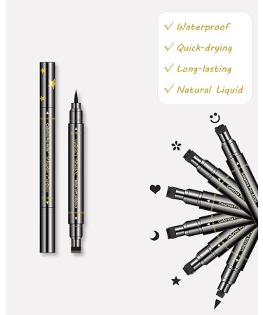 Enfuntins Eyeliner Stamp Set - 6 Pcs Double-Ended Liquid Eye Liner Pen, Waterproof & Smudge-Proof, Long-Lasting Tattoo Eye Makeup with Winged, Smiley, Star, Moon, Heart, and Flower Designs - Buy Online on GoSupps.com