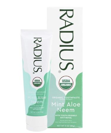 RADIUS USDA Organic Toothpaste 3oz - Mint Aloe Neem, Non-Toxic, Gluten-Free, Cavity Prevention, Gum Health - Buy Online on GoSupps.com
