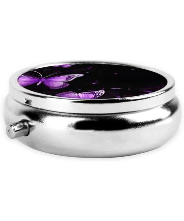 Buy Butterfly Purple Round Pill Box - 3 Compartment Portable Travel Medicine Organizer | Mini Decorative Pocket Purse Pill Case - Buy Online on GoSupps.com