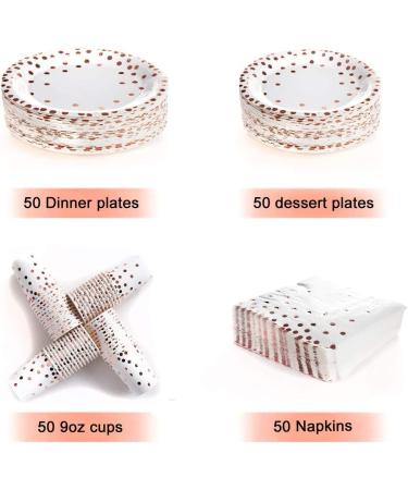 201 PCS Disposable Plates Rose Gold Party Supplies Polka Dots Paper Plates include 50 Dinner Plates 50 Dessert Plates 50 Napkins 50 Cups 1 Plastic Tablecloth for Baby Shower Wedding Birthday - Buy Online on GoSupps.com