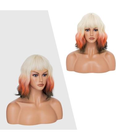 Yamel Wavy Bob Wig with Bangs - Shoulder Length Short Curly Wig in Foxy Hair Colour for Women - Buy Online on GoSupps.com