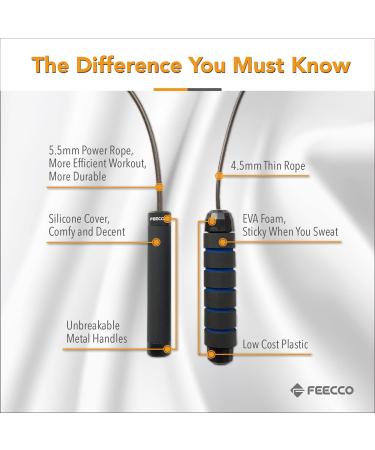 FEECCO 1/2 lb Weighted Jump Rope for Boxing, Cardio, Crossfit - Adjustable Length Steel Ropes with Ball Bearings and Metal Handles - Suitable for Men and Women - 10' Length - 6'6'6 User Height - Buy Online on GoSupps.com