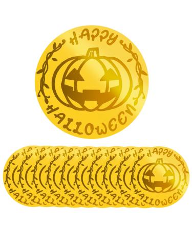 Keepaty 10 Pieces Happy Halloween Pumpkin Acrylic Cupcake Toppers Round Mirror Engraved Cake Topper Cupcake Decorations for Halloween Party (Gold) Halloween Style 3