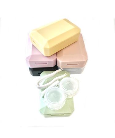 Contact Lenses Compact Travel Storage Case and Applicator Soaking Kit with Mirror Pastel Pink Purple Yellow Green Blue Black