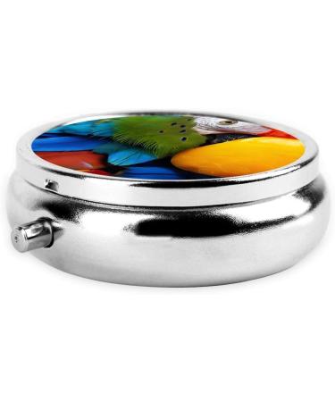 Fantastic Parrot Feather Printed Mini Round Pill Box | 3 Compartment Travel Organizer | Portable Medicine Case for Home & Office - Buy Online on GoSupps.com