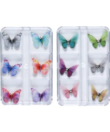 12pcs Butterfly Gauze Nails 3d Butterfly Nail Charms Glitter Clear Butterfly Nail Designs Colorful Butterfly Gauze for Nail Art Decoration & Diy Crafting - Buy Online on GoSupps.com