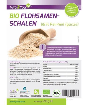 Vita2you Organic Psyllium Husk - 99% Purity - 500g Zip Bag - Premium Indian Fiber Supplement - Buy Online on GoSupps.com