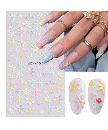 Daisy Embossed 5D Nail Art Stickers - Spring Flower & Rabbit Design | Self-Adhesive Decor for Women & Girls - 3 Sheets - Buy Online on GoSupps.com