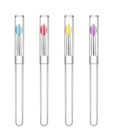 4 Pcs Silicone Lip Brush Lipstick Applicator Wands Plastic Lip Scrub Brush Reusable Lip Balm Applicator with Cap Makeup Applicator for Lipstick Eyeshadow Lip Gloss Lip Balm