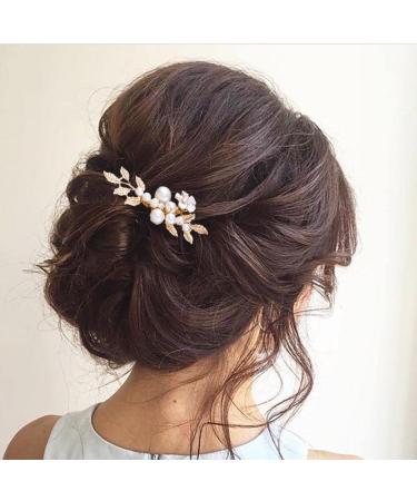 Fairvir Gold Flower Bridal Hair Combs - Elegant Pearl Leaf Accessories for Weddings | Bridal Jewelry for Women & Girls - Buy Online on GoSupps.com
