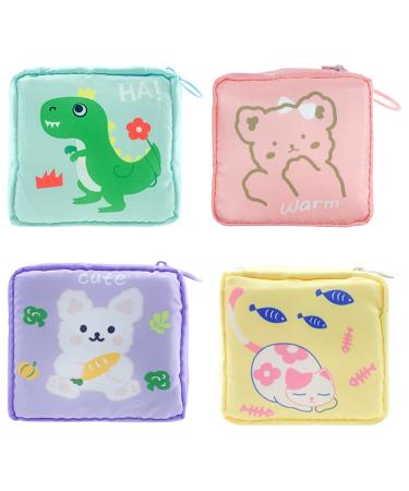 4 pieces of women's taps storable cute animal large capacity tampon pad bag mini cosmetic bag for women and girls (4 colors)