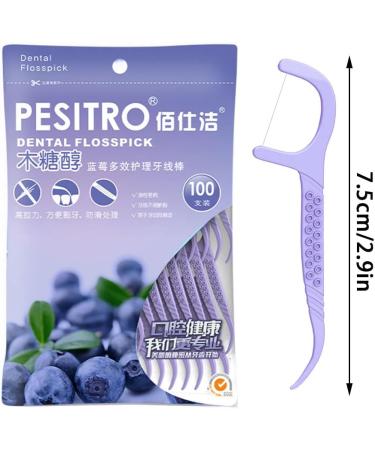 100 Pcs Portable Dental Floss Picks | Disposable Interdental Sticks for Effective Tooth Cleaning | Blueberry Flavor - Ideal for Travel, Home, Office & Restaurant - Buy Online on GoSupps.com
