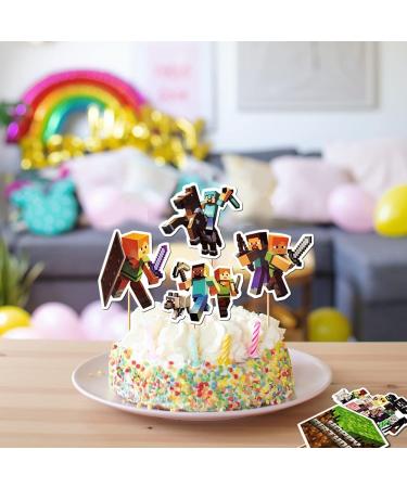 24 Pcs Pixel Style Miner Birthday Cake and Cupcake Toppers - Party Decor Supplies - Buy Online on GoSupps.com