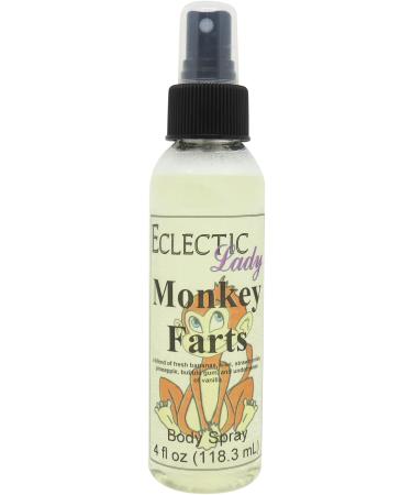 Monkey Farts Body Spray 4 ounces Body Mist for Women with Clean Light & Gentle Fragrance Long Lasting Perfume with Comforting Scent for Men & Women Cologne with Soft Subtle Aroma For Daily Use 4 Fluid Ounces
