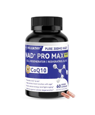 HIILEATHY NAD+ Supplement for Men and Women with Resveratrol and CoQ10 Promotes Cell Regeneration and Anti-Aging American-Made NAD+ 60 Capsules