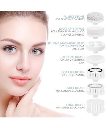 Facial Cleansing Brush with 7 Brush Heads - USB Rechargeable, Waterproof Electric Spin Cleanser for Cleansing, Exfoliating, and Massaging - Gray - Buy Online on GoSupps.com