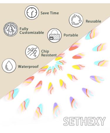 Sethexy Abstract Almond Shape False Nails - 24pcs Multicolored French Press On Acrylic Nails for Women & Girls - Buy Online on GoSupps.com