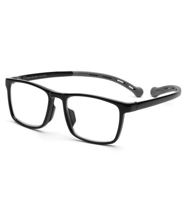 DOOViC Blue Light Filter Reading Glasses Square Frame Large Lenses Glasses with Prescription Strength 1216 Black 2.0 x