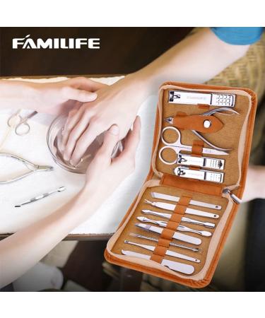 FAMILIFE 13PCS Manicure Set: Stainless Steel Professional Nail Care Kit for Men - Bright Silver - Buy Online on GoSupps.com