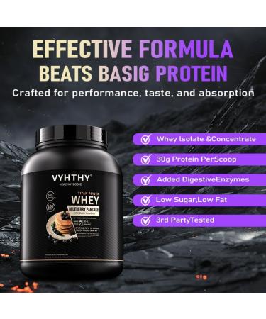 VYHTHY Blueberry Pancakes Flavored Whey Protein Powder 24g Protein per Serving Fast-Absorbing Concentrated whey Protein Low Sugar Gluten-Free Natural Flavor 2 lbs/32 oz. - Buy Online on GoSupps.com