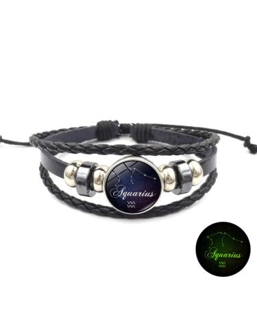 KeraLi Starry Sky 12 Constellation Time Gemstone Luminous Bracelet Braided Bracelet for Men and Women Aquarium